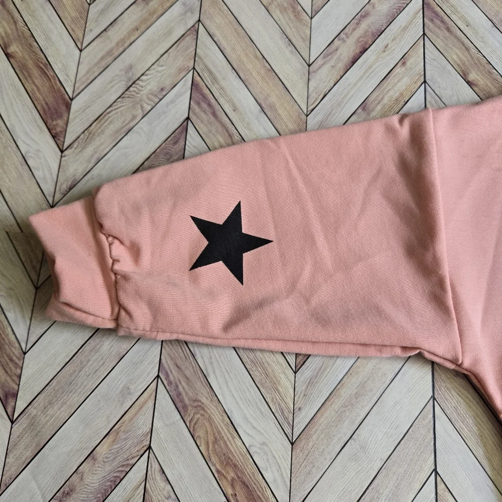 Kids' Bowknot Ruched Pink Sweater Girl's Crewneck Pullover Star Sweatshirt 3-4Y